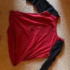 A long sleeve black and red shirt